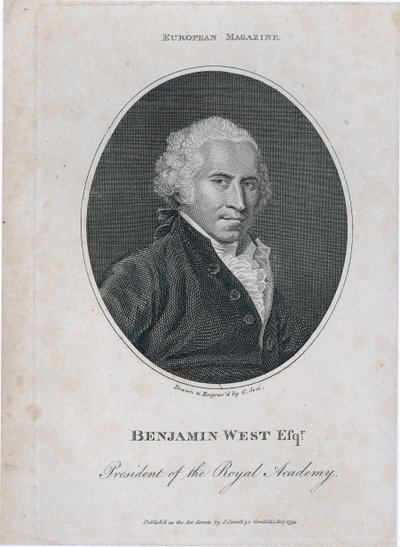 Retrato de Benjamin West (1738-1820), Presidente da Academia Real, gravado pelo artista, 1794 de Christian Josi